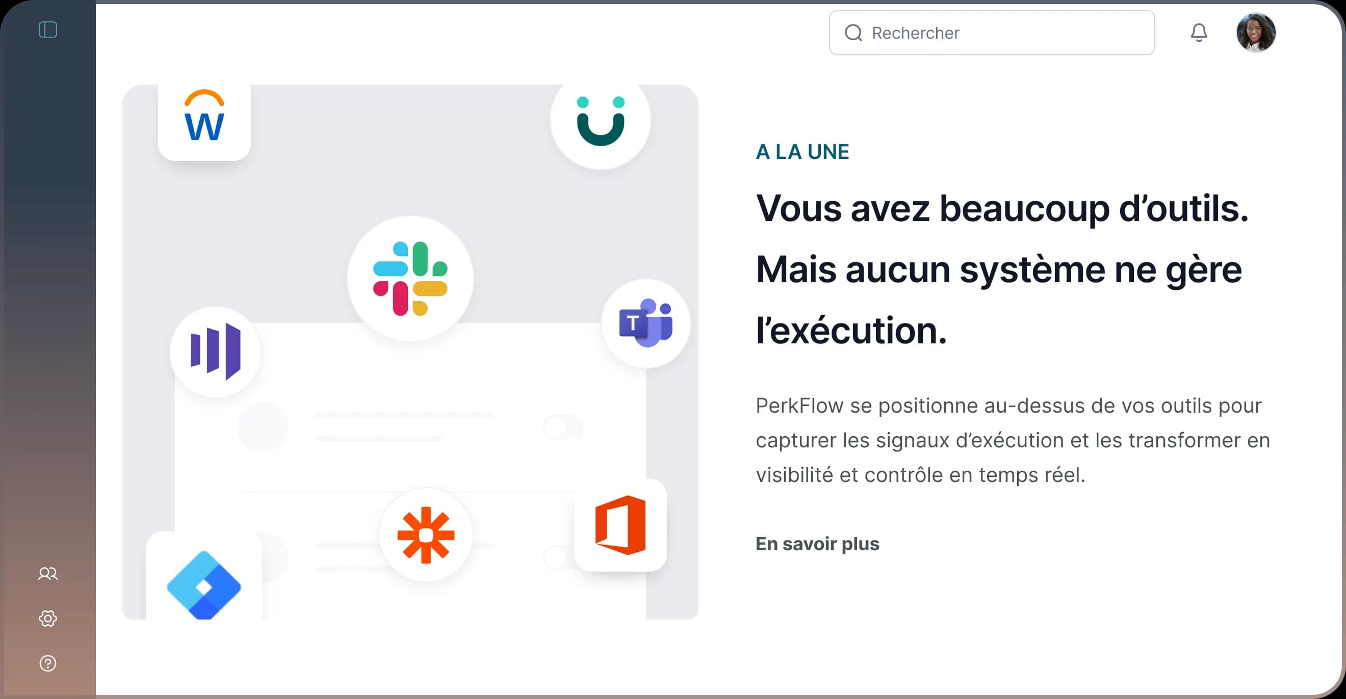 Tableau de bord des intégrations PerkFlow