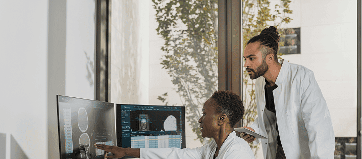 Medical team at workstation